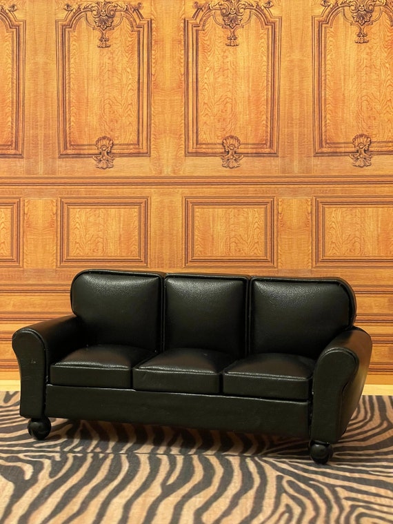 Dollhouse Miniature Furniture, Black Leather Sofa, A Modern Classic, 1:12 scale