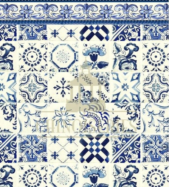 1:12 Dollhouse Miniature WALLPAPER, FLOOR PAPER, Faux Tile, Anica, Scale One Inch