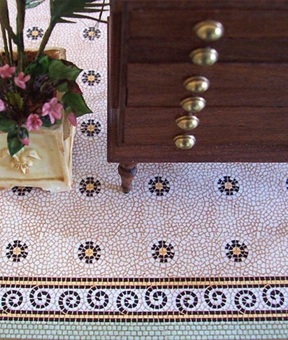 Dollhouse Miniature Wallpaper/Floor paper, Faux Tile, Castellon, 1:12 scale