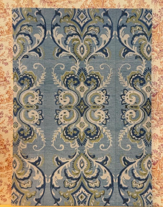 1:12 Dollhouse Miniature Aqua Blue Paisley Romantic Area Rug, Claude, Scale One Inch