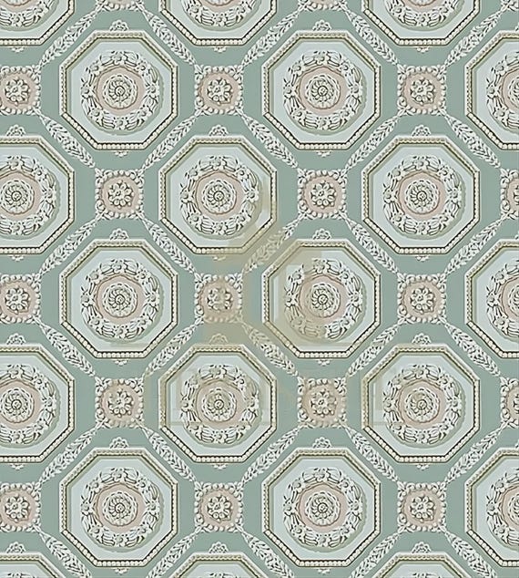1:12 Dollhouse Miniature WALLPAPER, CEILING PAPER, Floor Paper, Napoli Verde, Scale One Inch