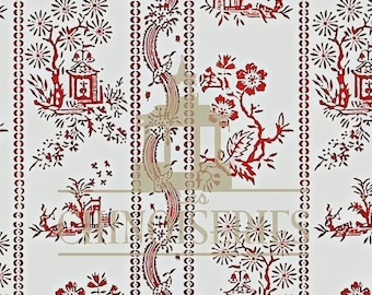 1:12 Dollhouse Miniature WALLPAPER, Red Lacquer, Scale One Inch