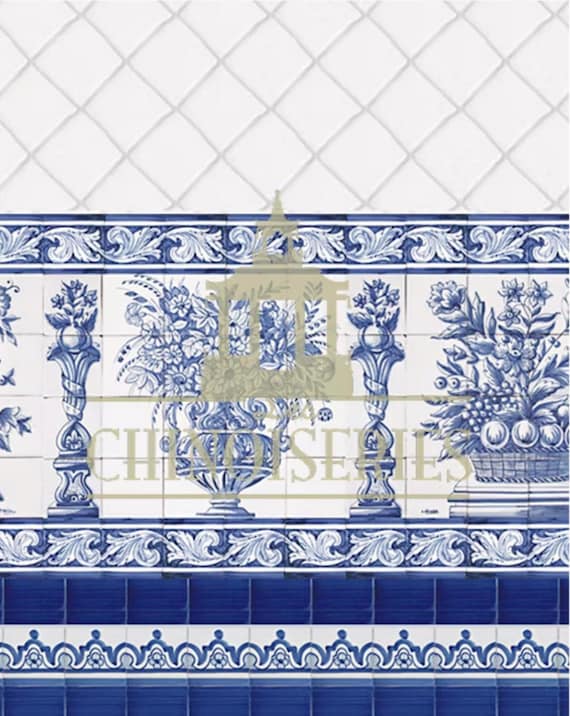 1:12 Dollhouse Miniature WALLPAPER, Faux Tile, Lisbon, Scale One Inch
