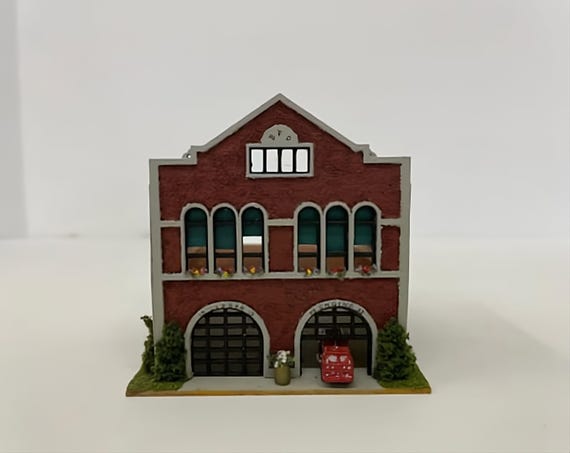 1:144 Micro Mini Wooden Dollhouse KIT, Firehouse, 1/144 scale
