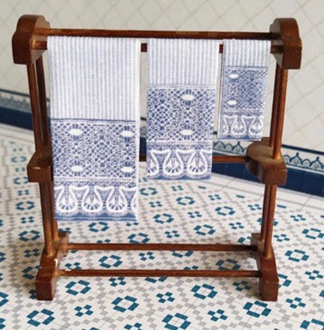 112 Dollhouse Miniature Bathroom Towels Kit, Dollhouse DIY, Lace Sky