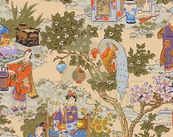 1:12 Dollhouse Miniature FABRIC, Matching Fabric, Chinoiserie in Technicolor, Scale One Inch