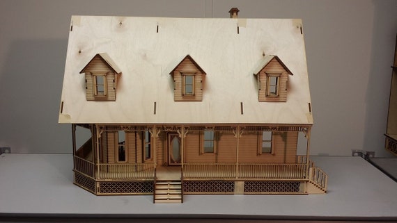 1:24 Wooden Dollhouse KIT, Country Farmhouse, Dollshouse KIT
