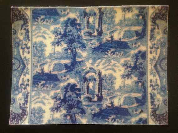 1:12 Dollhouse Miniature Classic Blue and White Toile Room Size Rug, Scale One Inch