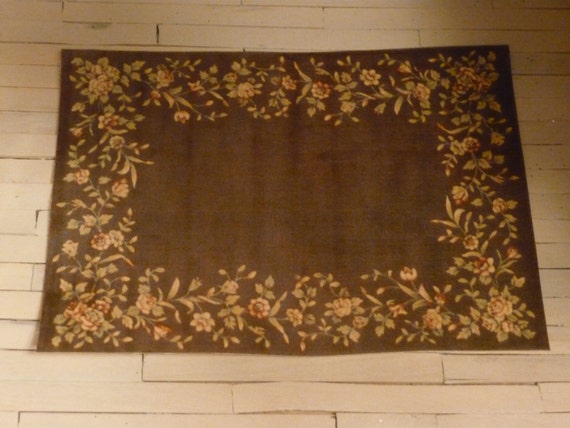 1:12 Dollhouse Miniature Victorian Brown & Peach Floral Rug One Inch Scale