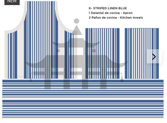 Dollhouse Miniature Classic Blue Stripe Apron with Dish Towels DIY KIT, 1:12 scale