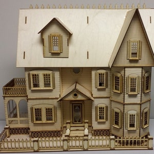 1:24 Scale Wooden Dollhouse KIT, Farmhouse Dollhouse, Victorian Country Mansion with Conservatory, Half Scale