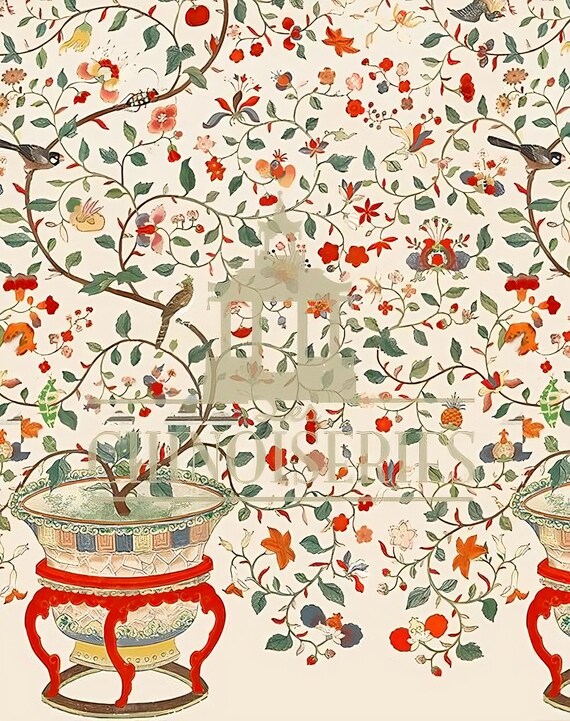 1:12 Dollhouse Miniature WALLPAPER, Silk Road, Scale One Inch