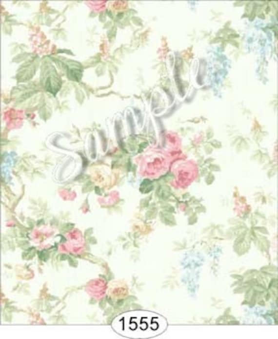 1:12 Dollhouse Miniature Romantic Shabby Chic Floral Wallpaper, "Charlotte", Scale One Inch