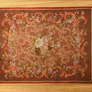 Dollhouse Miniature Beautiful Antique French Aubusson Rug, 1:12 Scale