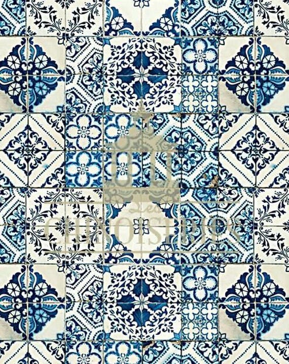 1:12 Dollhouse Miniature WALLPAPER, Cobalt Mosaic, Scale One Inch