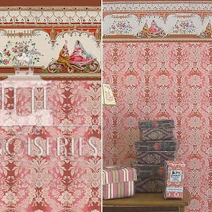 Dollhouse Miniature Wallpaper, Rouge, Scale One Inch