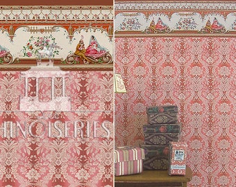 Dollhouse Miniature Wallpaper, Rouge, Scale One Inch