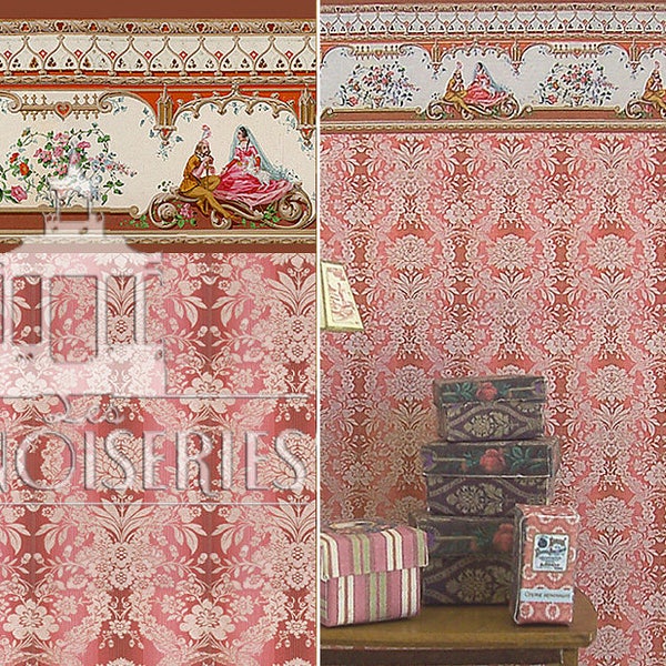 Dollhouse Miniature Wallpaper, Rouge, Scale One Inch