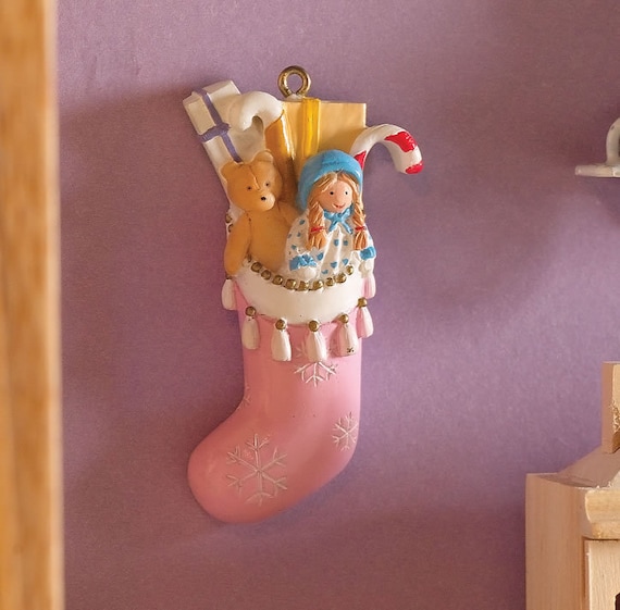 Dollhouse Miniature CHRISTMAS MORNING, Little Girl Filled Christmas Stocking, 1:12 scale