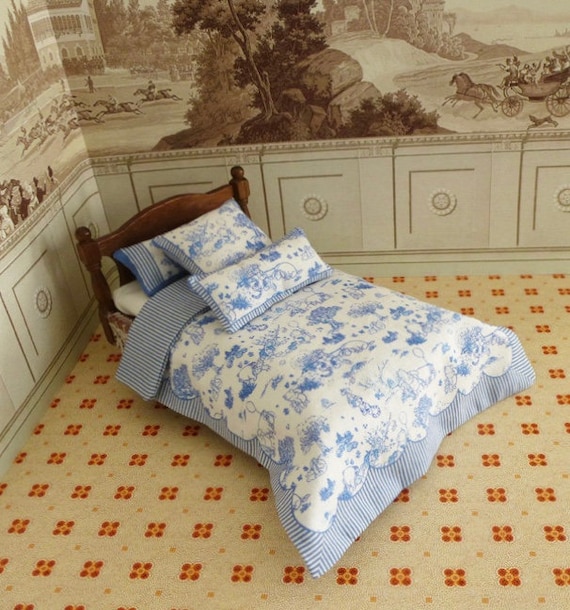 Dollhouse Miniature Single Bedding KIT, Winnie Toile, 1:12 scale