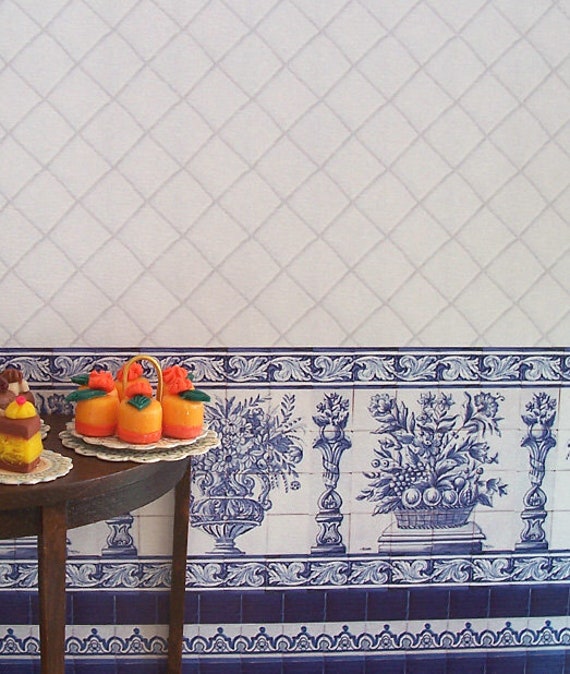 Dollhouse Miniature Wallpaper, Faux Tile, Lisbon, 1:12 scale