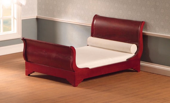 12th scale Dollhouse Miniature Mahogany Sleigh Bed, Double Size, 1:12 scale