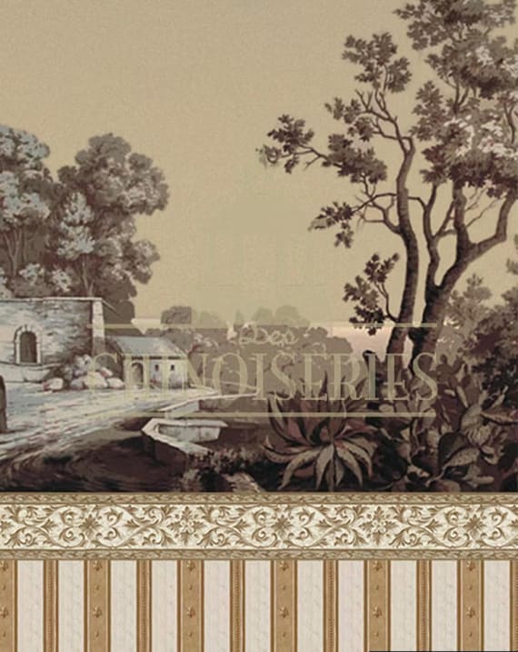 1:12 Dollhouse Miniature WALLPAPER, 19th c Italian mural, Scale One Inch