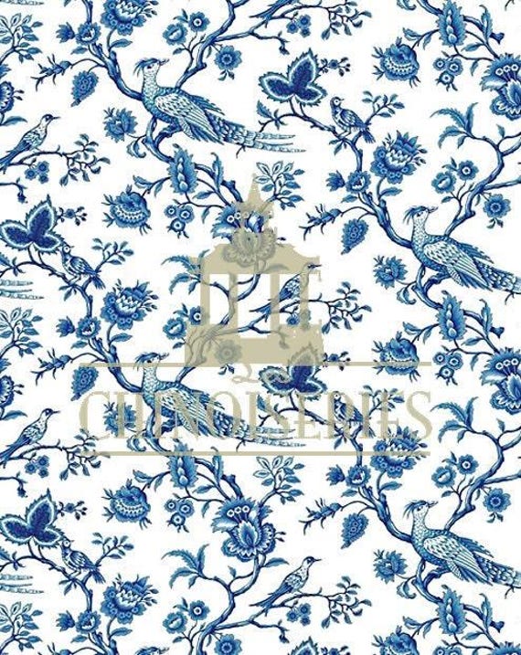 1:12 Dollhouse Miniature WALLPAPER, Blue Chinoiserie, One Inch Scale