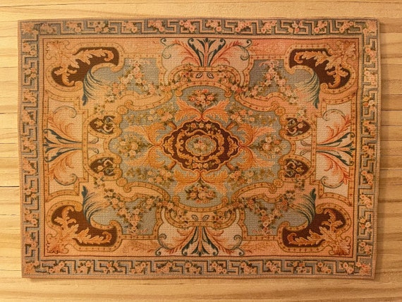 Dollhouse Miniature Elegant French Aubusson Rug, 1:12 scale