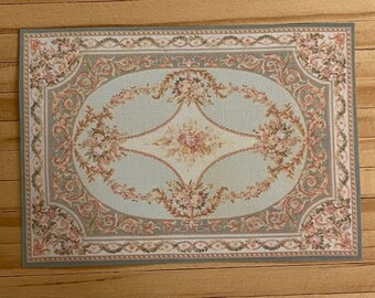 1:48 Dollhouse Miniature Floor Cloth, Savonnerie Rug, Quarter Scale