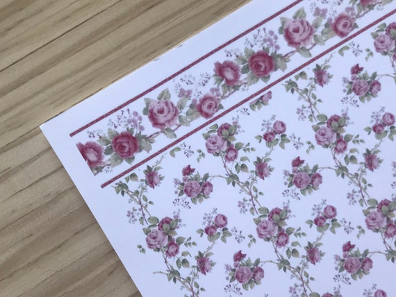 Dollhouse Miniature Rose Floral Wallpaper, Therese, 1:12 scale