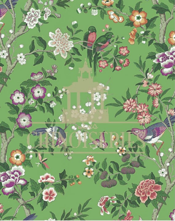 1:12 Dollhouse Miniature WALLPAPER, Bluebird Sur Le Vert, Scale One Inch