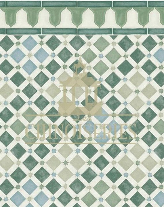 1:12 Dollhouse Miniature WALLPAPER, FLOOR PAPER, Faux Tile, Palais Magique, Scale One Inch