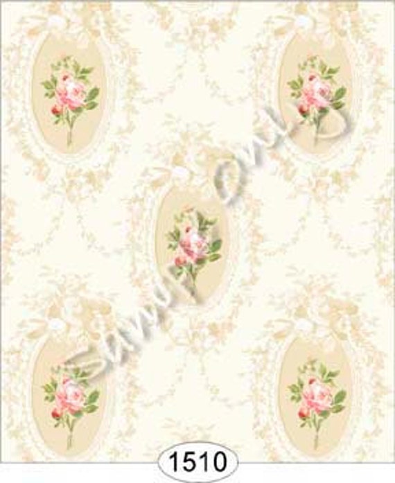 1:12 Dollhouse Miniature Wallpaper, "Cameo", Scale One Inch