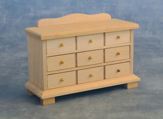 12th scale Barewood Dollhouse Miniature 9 Drawer Sideboard, DIY, 1:12 scale