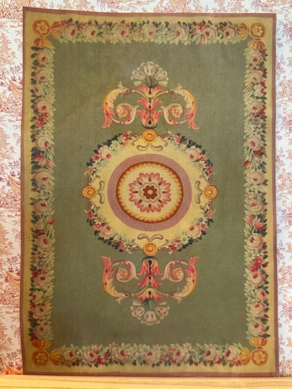 Dollhouse Miniature French Country Room size Floral Aubusson Rug, Napoleon III, 1:12 Scale