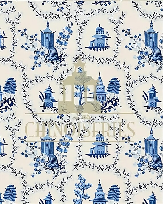 1:12 Dollhouse Miniature FABRIC, Matching Fabric Blue Pagoda, Scale One Inch