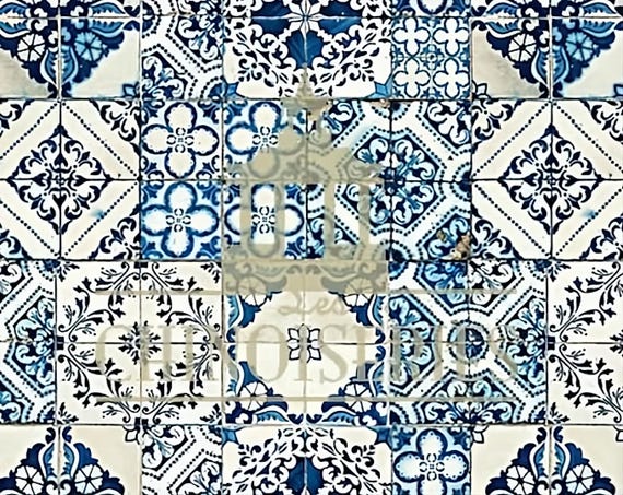 1:12 Dollhouse Miniature WALLPAPER, Cobalt Mosaic, Scale One Inch