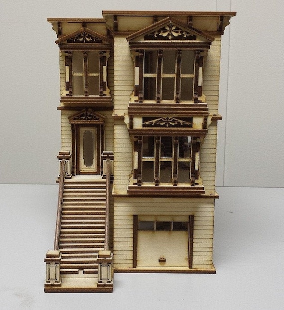 1:48 Wooden Dollhouse Kit, San Francisco Painted Lady, Quarter Inch Scale