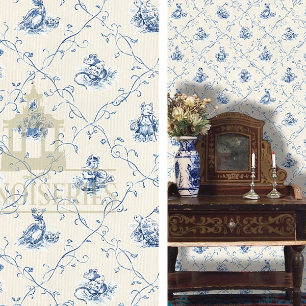 1:12 Dollhouse Miniature Toile Wallpaper, Beatrix, Scale One Inch