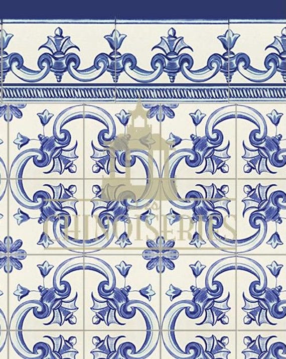 1:12 Dollhouse Miniature WALLPAPER, FLOOR PAPER, Faux Tile, Majolica Backsplash, Frieze, Scale One Inch