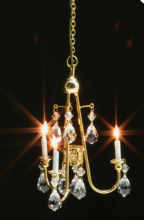 Dollhouse Miniature Elegant Crystal Drop Chandelier, 1:12 scale