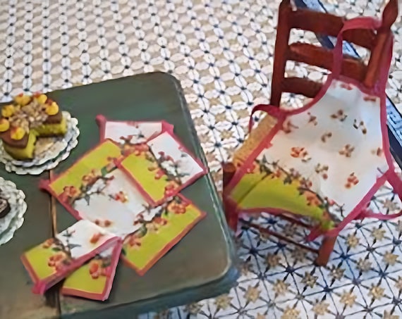 Dollhouse Miniature Cerise Apron with Dish Towels DIY Kit, 1:12 scale