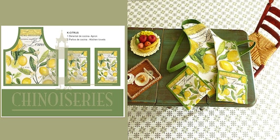 Dollhouse Miniature Lemon Apron with Dish Towels DIY KIT,  1:12 scale