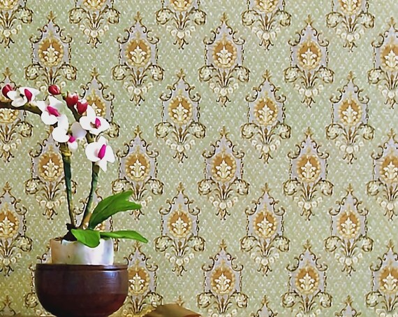 1:12 Dollhouse Miniature WALLPAPER, Olive, Scale One Inch