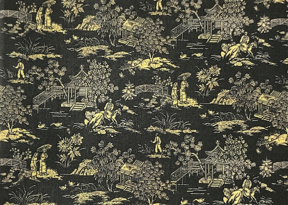 1:12 Dollhouse Miniature FABRIC, Matching Fabric, Chinoiserie Noire, Scale One Inch