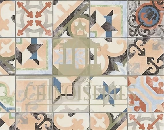 1:12 Dollhouse Miniature WALLPAPER, FLOOR PAPER, Faux Tile, Azulejos, Scale One Inch