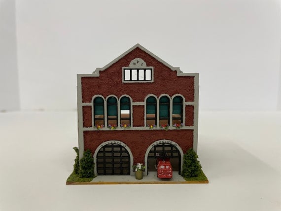 1:144 Micro Mini Wooden Dollhouse KIT, Firehouse, 1/144 scale