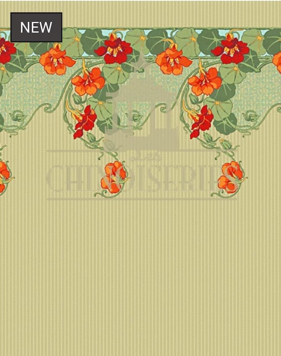 1:12 Dollhouse Miniature WALLPAPER, Nasturtium, Scale One Inch