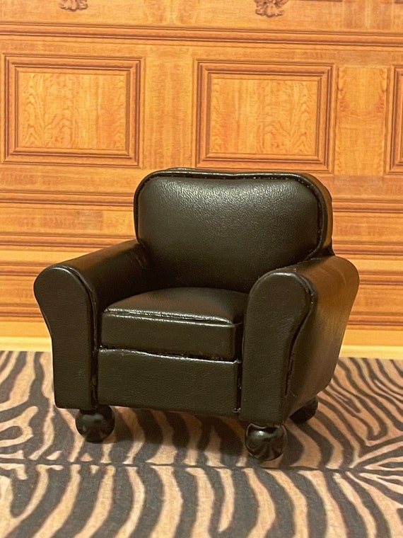 Dollhouse Miniature Furniture, Modern Classic Black Leather Club Chair, Arm Chair, 1:12 scale